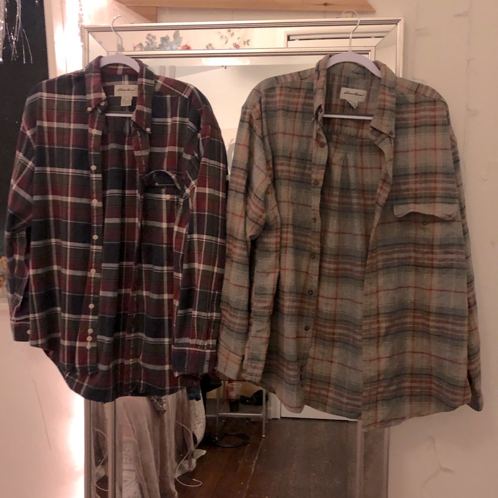 Two Eddie Bauer flannels.